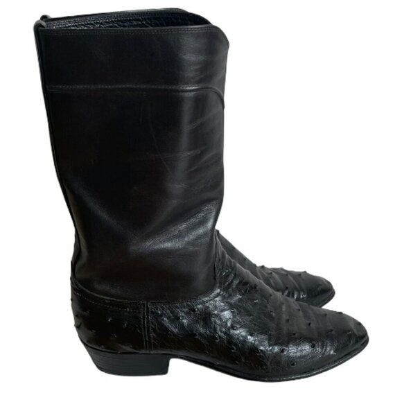 JS Justin Style Men's Ostrich Soft Leather Boots Black Cowboy Western Size 8E - Picture 1 of 16
